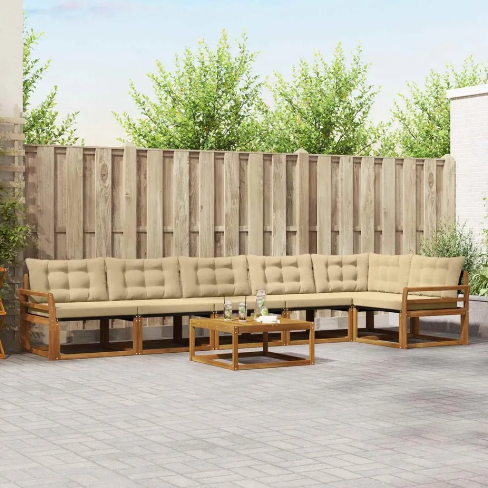 vidaXL Conjunto de sofás de exterior con cojín 7 pcs Natural y beige Best
