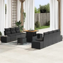 vidaXL Conjunto de sofás de jardín 10 pcs ratán sintético Negro