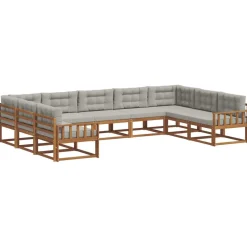 vidaXL Conjuntos De Muebles-Conjunto de sofás de exterior 9 pcs Gris Natural y Claro