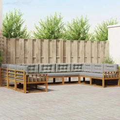 vidaXL Conjuntos De Muebles-Conjunto de sofás de exterior 9 pcs Gris Natural y Claro