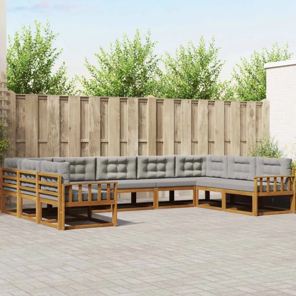 vidaXL Conjuntos De Muebles-Conjunto de sofás de exterior 9 pcs Gris Natural y Claro