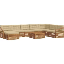 vidaXL Conjunto de sofás de exterior con cojín 9 pcs Natural y beige Hot