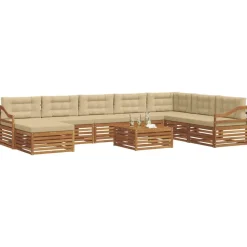 vidaXL Conjunto de sofás de exterior con cojín 9 pcs Natural y beige Hot