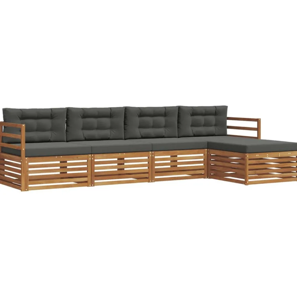 vidaXL Conjunto de sofás de exterior 5 pcs Natural y antracita New