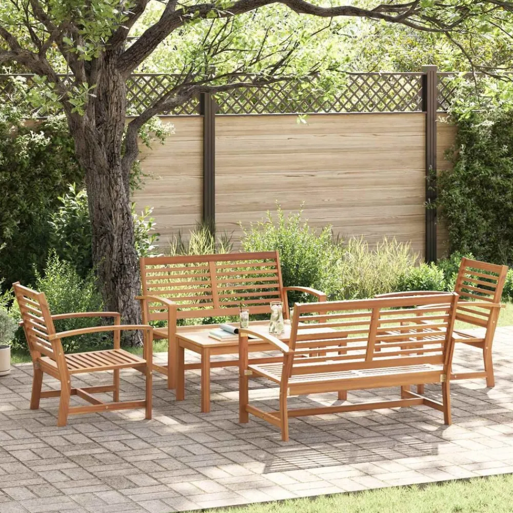 vidaXL Muebles De Jardín-Conjunto de sofás de jardín 5 pcs Madera de teca maciza