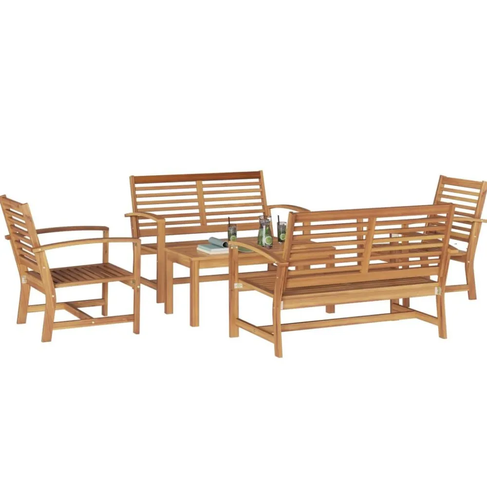 vidaXL Muebles De Jardín-Conjunto de sofás de jardín 5 pcs Madera de teca maciza