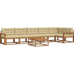 vidaXL Conjunto de sofás de exterior con cojín 7 pcs Natural y beige Sale