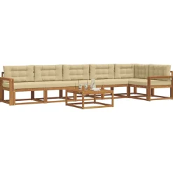 vidaXL Conjunto de sofás de exterior con cojín 7 pcs Natural y beige Sale