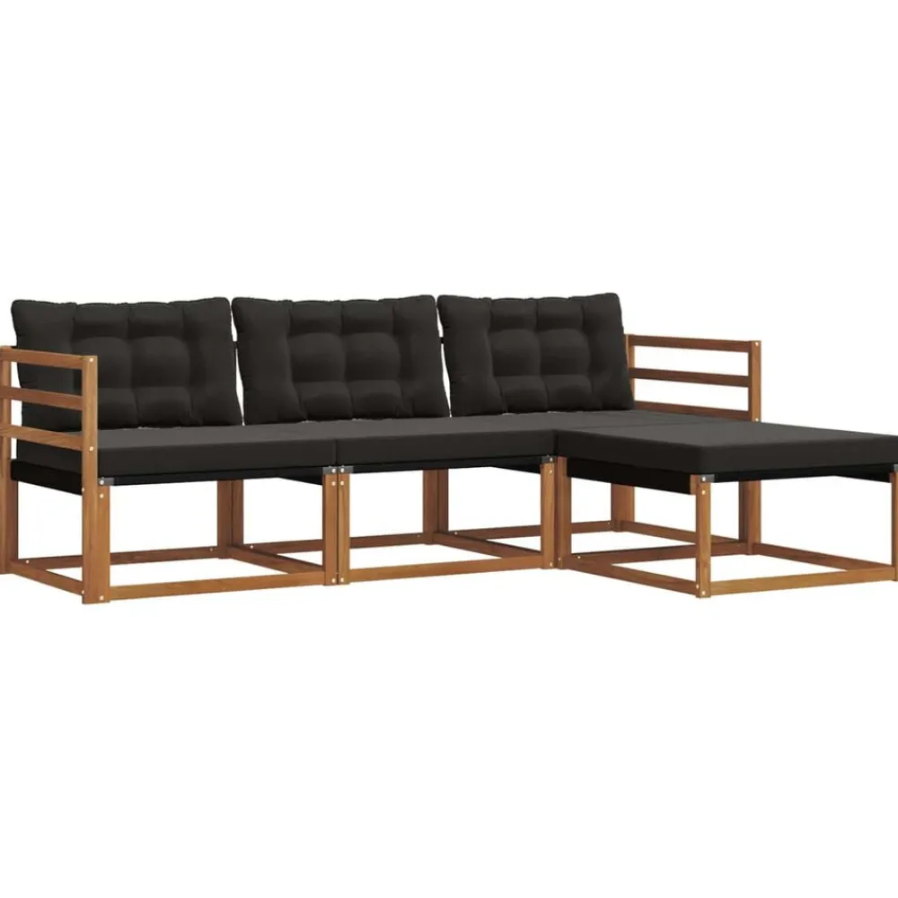 vidaXL Conjunto de sofás de exterior con cojín 4 pcs Natural y negro Online