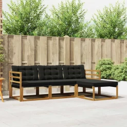 vidaXL Conjunto de sofás de exterior con cojín 4 pcs Natural y negro Online