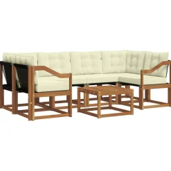 vidaXL Conjunto de sofás de exterior con cojín 7 pcs Natural y crema Online