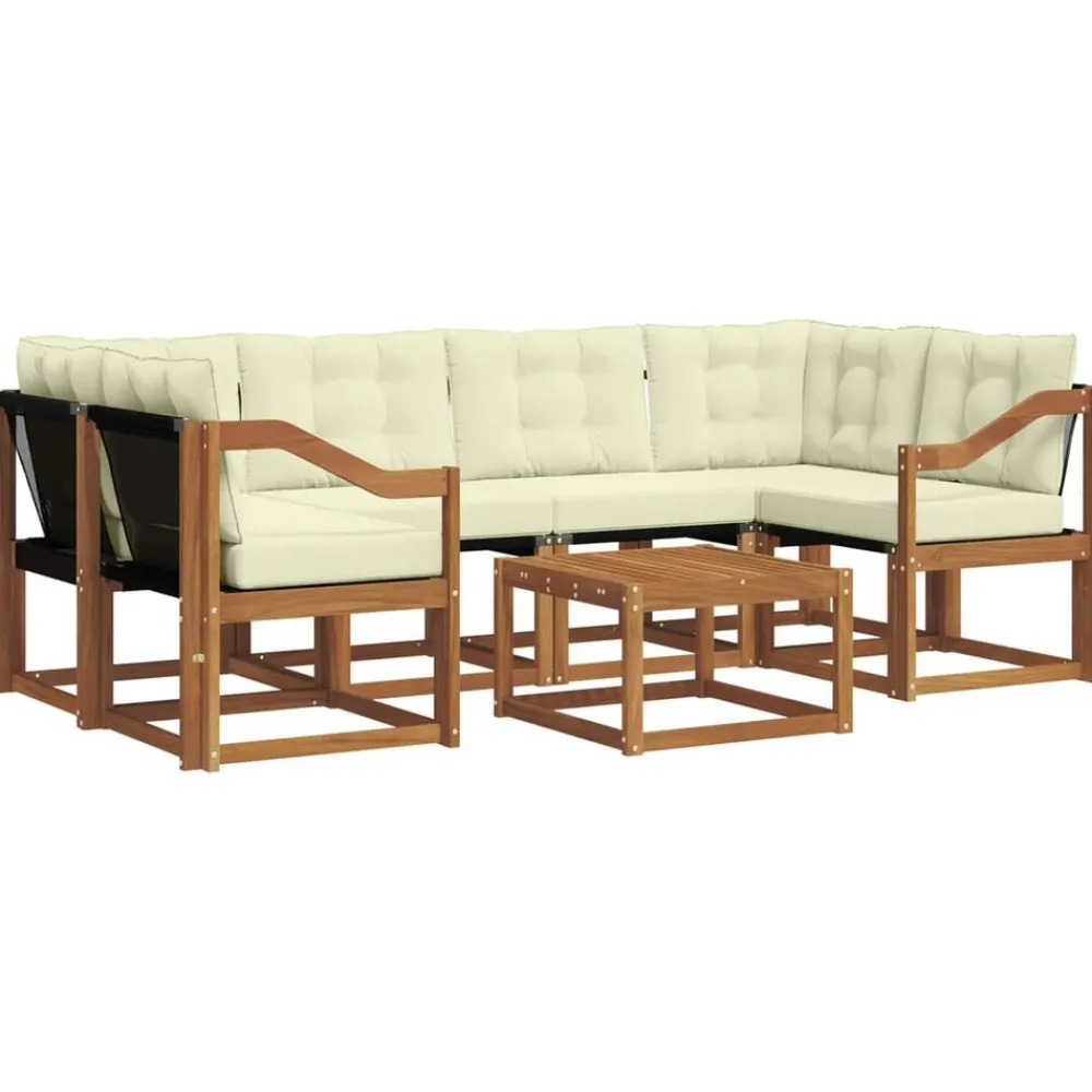 vidaXL Conjunto de sofás de exterior con cojín 7 pcs Natural y crema Online