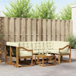 vidaXL Conjunto de sofás de exterior con cojín 7 pcs Natural y crema Online