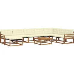 vidaXL Conjunto de sofás de exterior con cojín 9 pcs Natural y crema Clearance