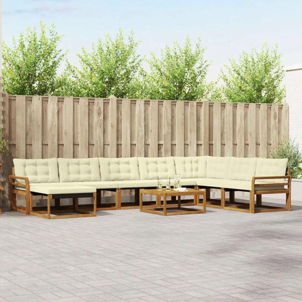 vidaXL Conjunto de sofás de exterior con cojín 9 pcs Natural y crema Clearance