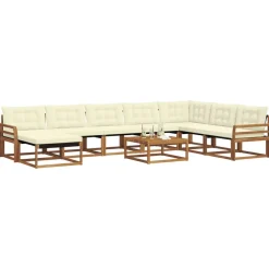 vidaXL Conjunto de sofás de exterior con cojín 9 pcs Natural y crema Clearance