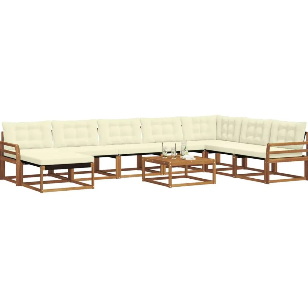 vidaXL Conjunto de sofás de exterior con cojín 9 pcs Natural y crema Clearance