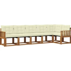 vidaXL Conjunto de sofás de exterior con cojín 6 pcs Natural y crema Clearance
