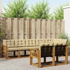 vidaXL Conjunto de sofás de exterior con cojín 8 pcs Natural y beige Clearance
