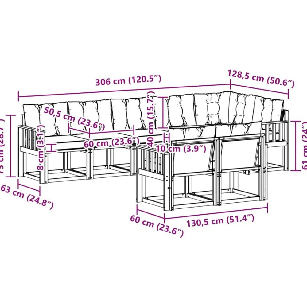 vidaXL Conjunto de sofás de exterior con cojín 8 pcs Natural y beige Clearance
