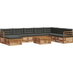 vidaXL Conjunto de sofás de exterior 9 pcs Natural y antracita Hot