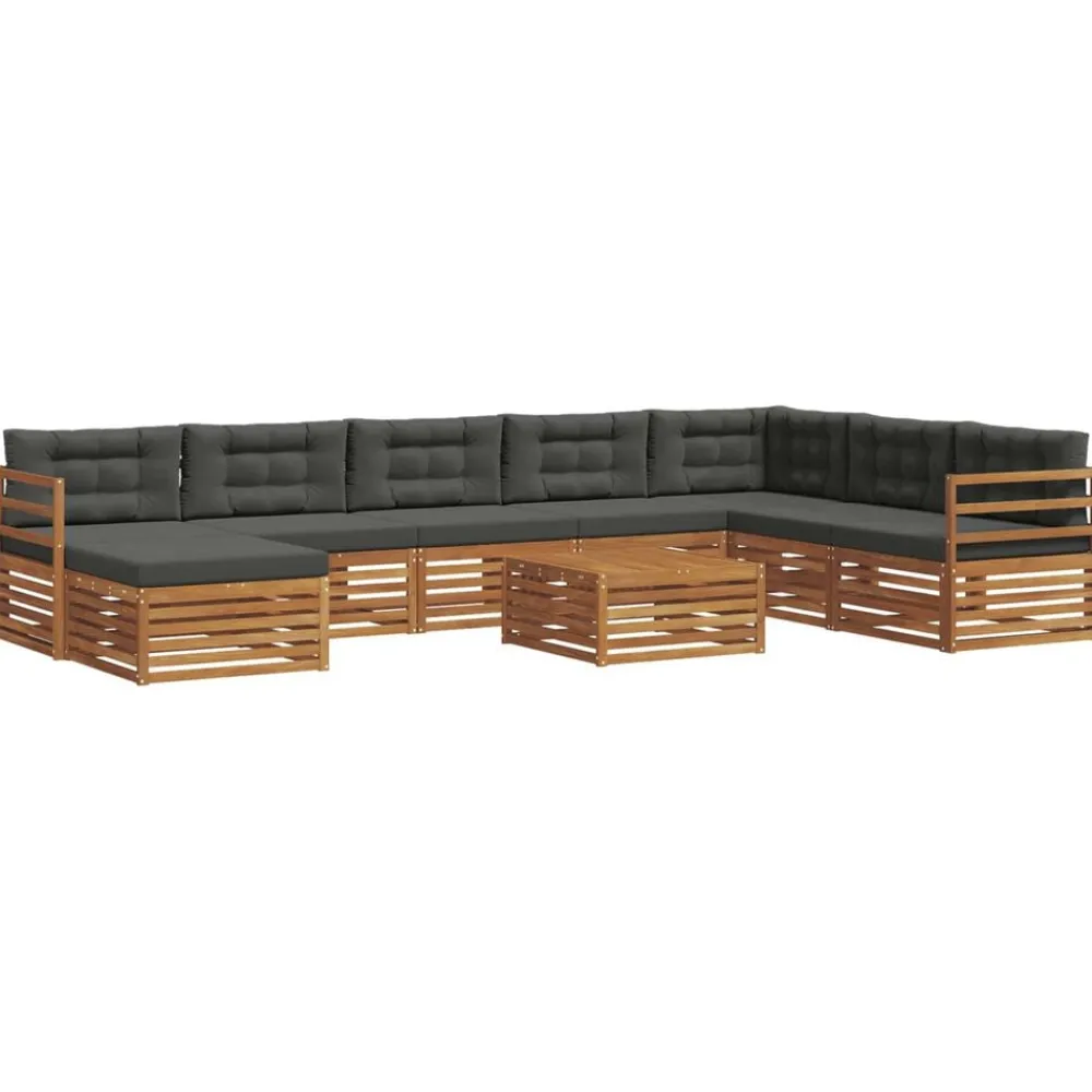 vidaXL Conjunto de sofás de exterior 9 pcs Natural y antracita Hot