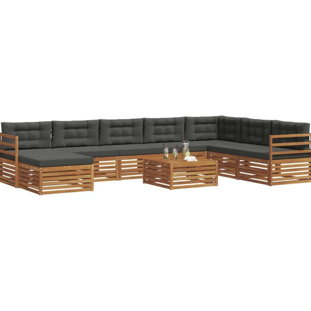 vidaXL Conjunto de sofás de exterior 9 pcs Natural y antracita Hot