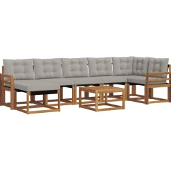 vidaXL Conjuntos De Muebles-Conjunto de sofás de exterior 8 pcs Gris Natural y Claro