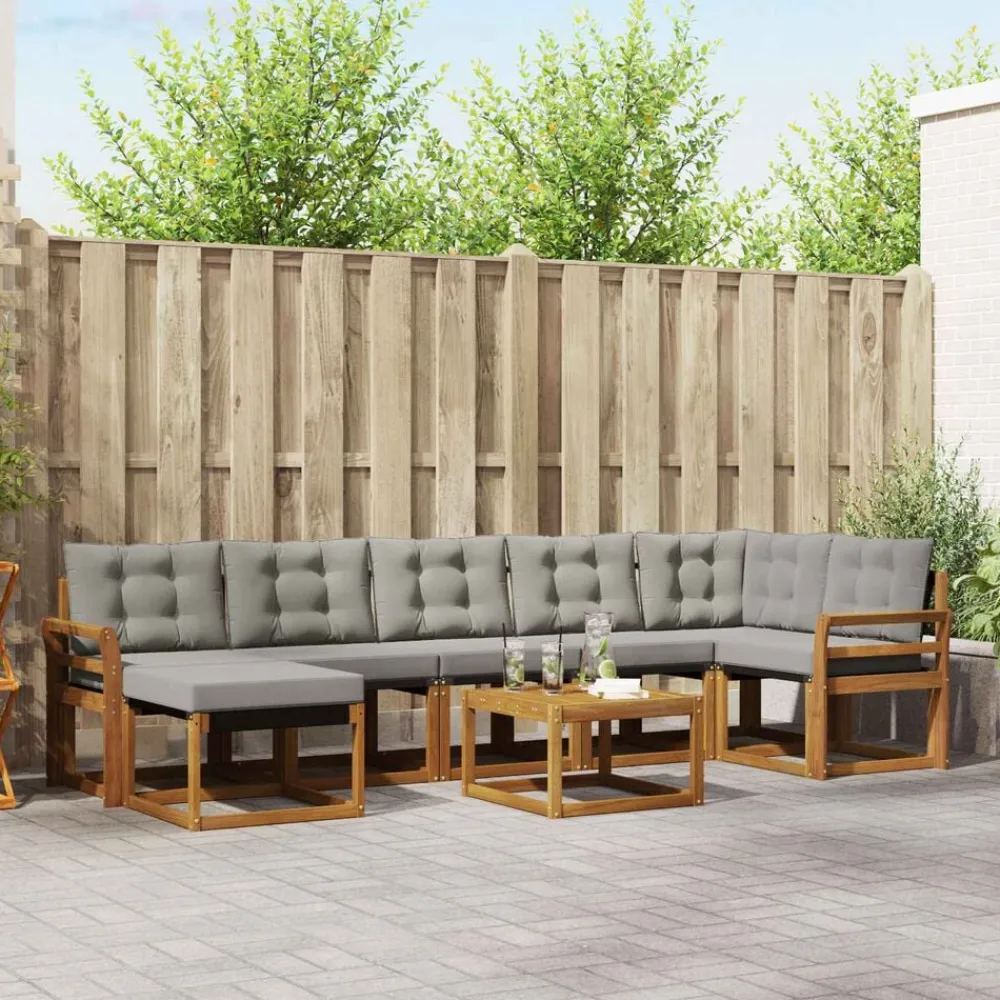 vidaXL Conjuntos De Muebles-Conjunto de sofás de exterior 8 pcs Gris Natural y Claro