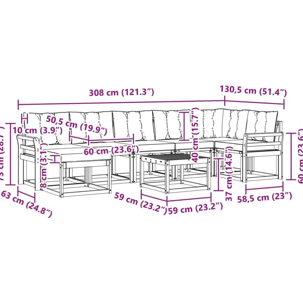 vidaXL Conjuntos De Muebles-Conjunto de sofás de exterior 8 pcs Gris Natural y Claro