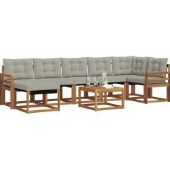 vidaXL Conjuntos De Muebles-Conjunto de sofás de exterior 8 pcs Gris Natural y Claro