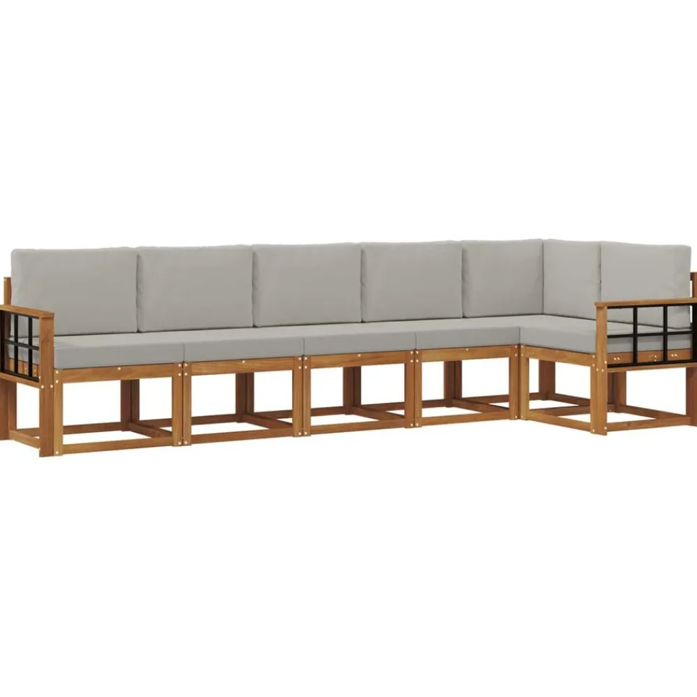 vidaXL Conjuntos De Muebles-Conjunto de sofás de exterior 6 pcs Gris Natural y Claro