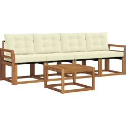 vidaXL Conjunto de sofás de exterior con cojín 5 pcs Natural y crema Sale
