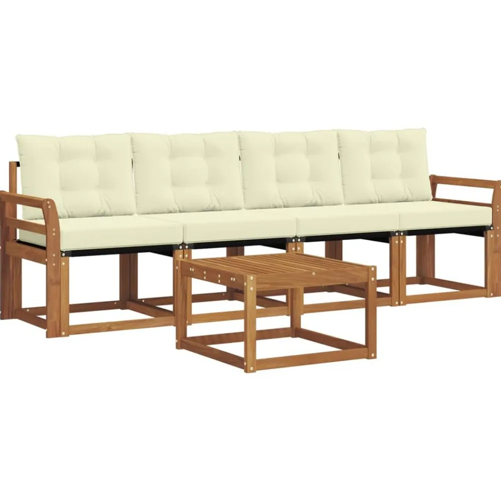 vidaXL Conjunto de sofás de exterior con cojín 5 pcs Natural y crema Sale