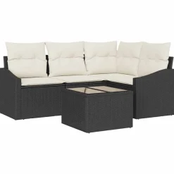 vidaXL Muebles De Jardín-Conjunto de sofás de jardín con cojín 5 pcs Marrón y crema