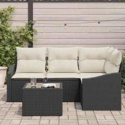 vidaXL Muebles De Jardín-Conjunto de sofás de jardín con cojín 5 pcs Marrón y crema