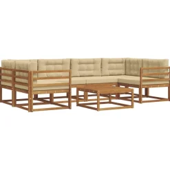 vidaXL Conjunto de sofás de exterior con cojín 7 pcs Natural y beige Best