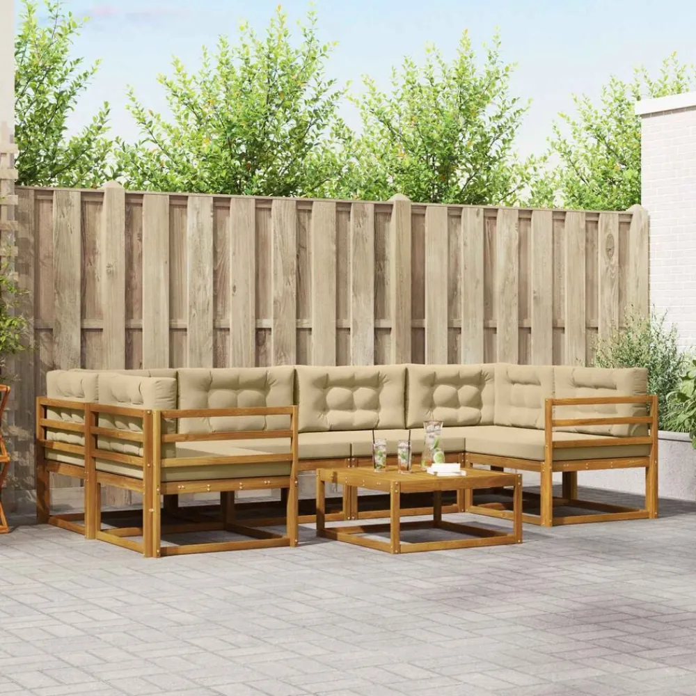 vidaXL Conjunto de sofás de exterior con cojín 7 pcs Natural y beige Best