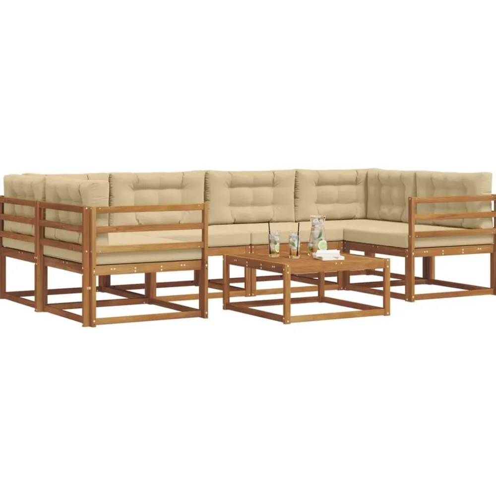 vidaXL Conjunto de sofás de exterior con cojín 7 pcs Natural y beige Best