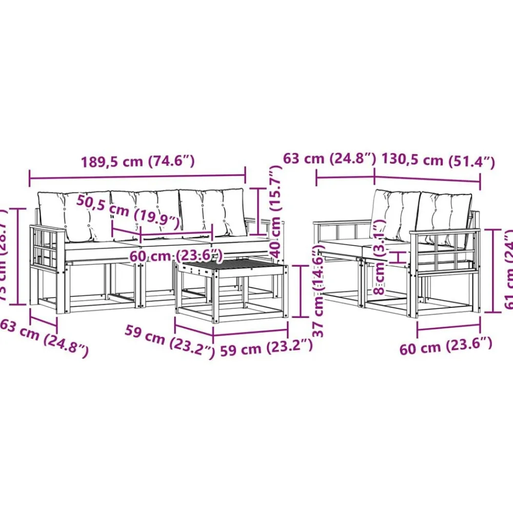 vidaXL Conjuntos De Muebles-Conjunto de sofás de exterior con cojín 6 pcs