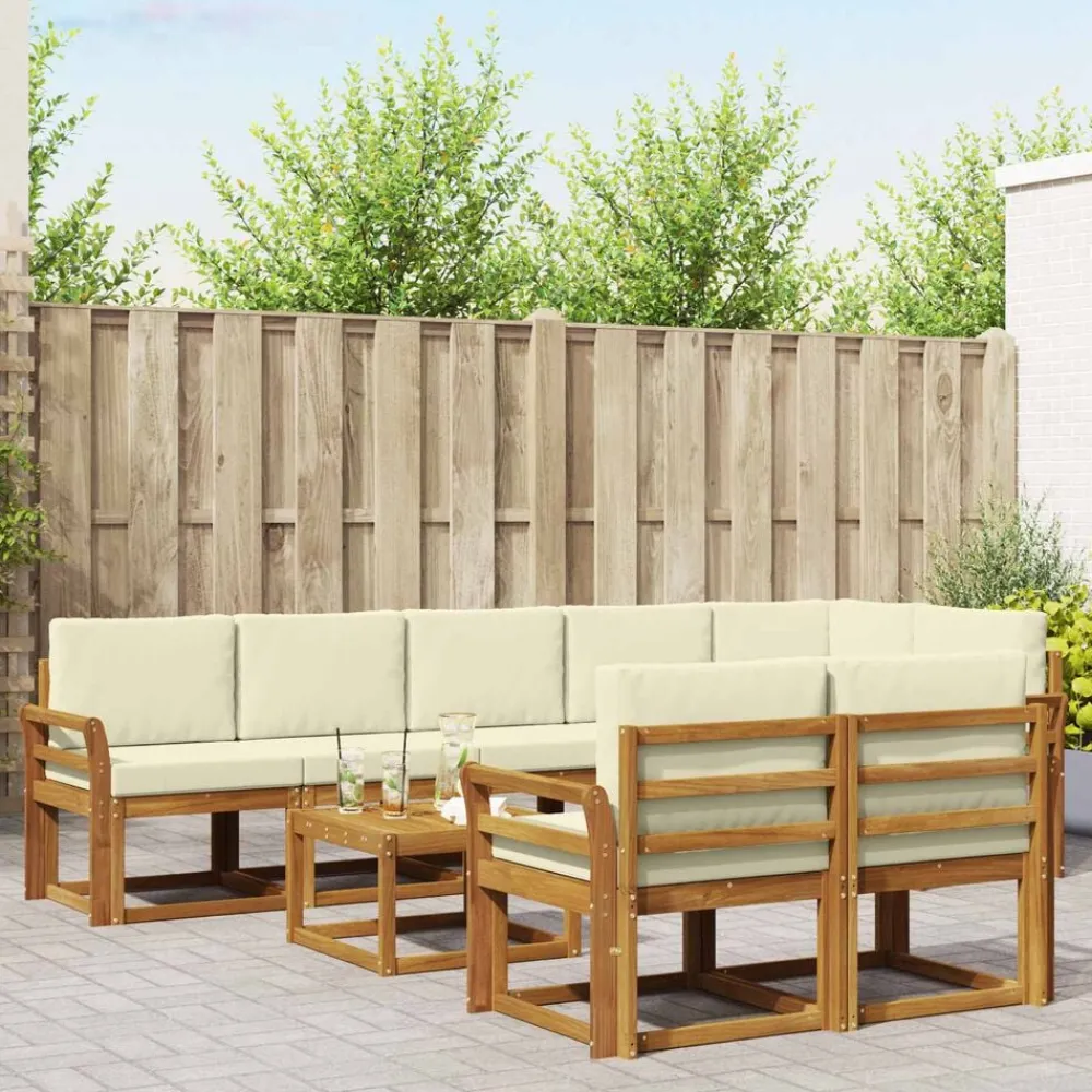 vidaXL Conjunto de sofás de exterior con cojín 9 pcs Natural y crema Best