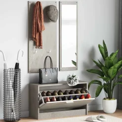 vidaXL Productos Del Hogar-Conjunto de zapatero 3 en 1 madera contrachapada gris hormigón