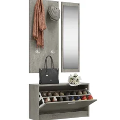 vidaXL Productos Del Hogar-Conjunto de zapatero 3 en 1 madera contrachapada gris hormigón
