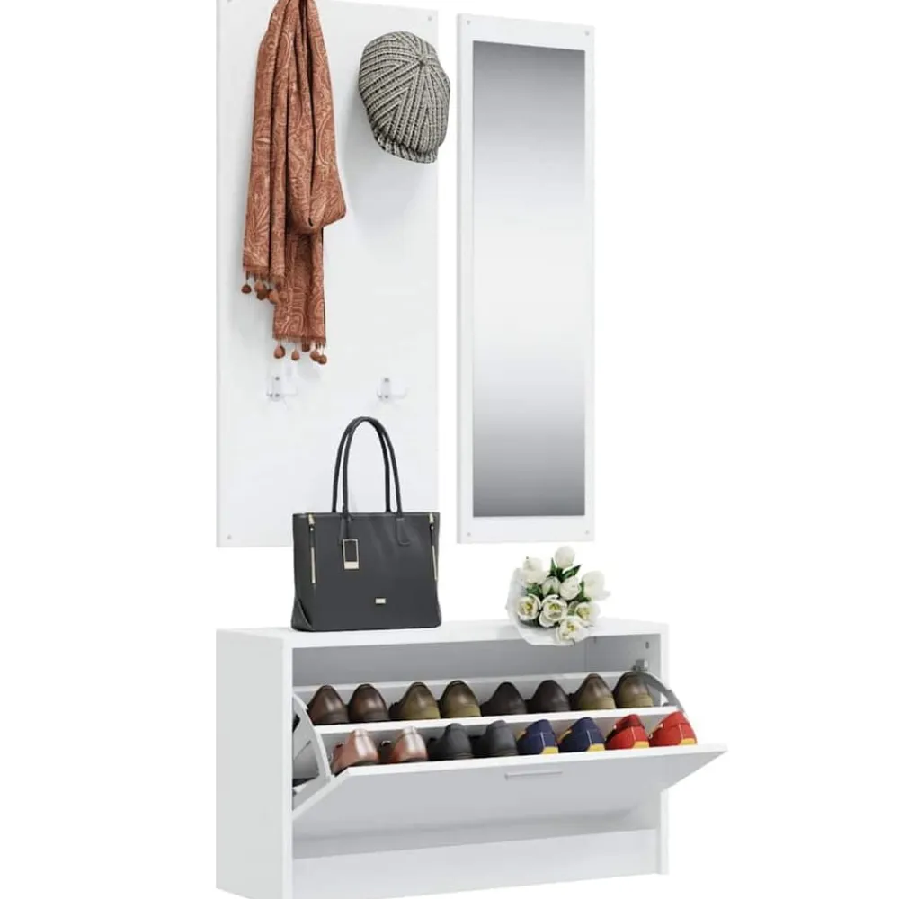 vidaXL Conjunto de zapatero 3 en 1 madera contrachapada Blanco Hot