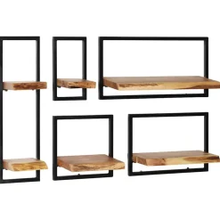 vidaXL Estanterías-Conjunto estantes pared 5 piezas madera maciza acacia y acero