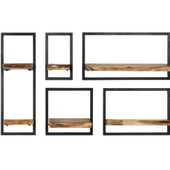 vidaXL Estanterías-Conjunto estantes pared 5 piezas madera maciza acacia y acero