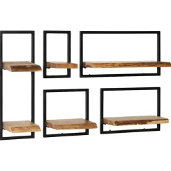 vidaXL Estanterías-Conjunto estantes pared 5 piezas madera maciza acacia y acero