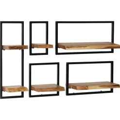 vidaXL Estanterías-Conjunto estantes pared 5 piezas madera maciza acacia y acero