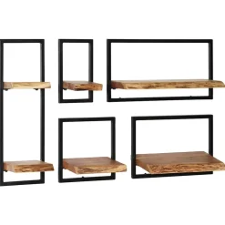 vidaXL Estanterías-Conjunto estantes pared 5 piezas madera maciza acacia y acero
