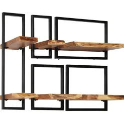vidaXL Estanterías-Conjunto estantes pared 5 piezas madera maciza acacia y acero